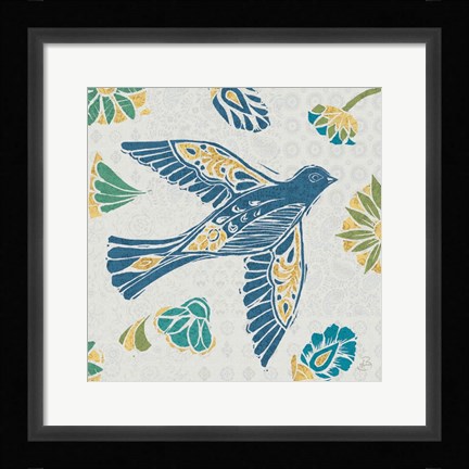 Framed Nordic Woodcut Bird IVF Print