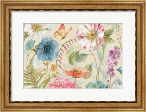 Framed Rainbow Seeds Flowers I Linen Print