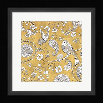 Framed Color my World Bird Paisley I Gold Print