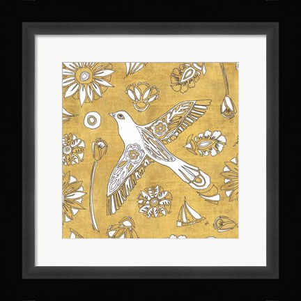 Framed Color my World Nordic Woodcut I Gold Print