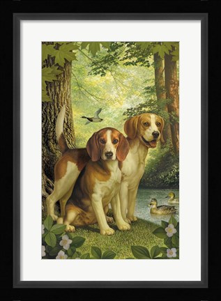 Framed Beagles And Duck Print