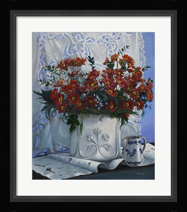 Framed Vaso Bianco con Daliette Amaranto Print