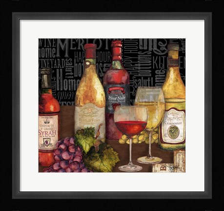 Framed Wine Still Life on Black Print