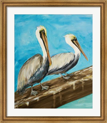 Framed Two Pelicans on Dock Rail Print