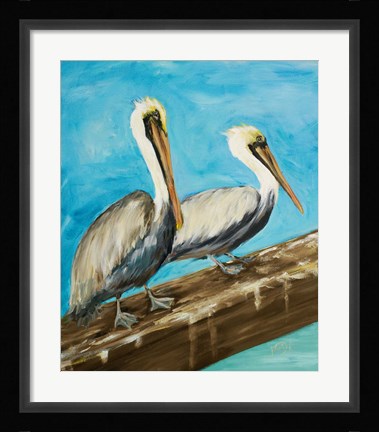 Framed Two Pelicans on Dock Rail Print