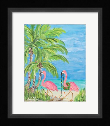Framed Flamingo Christmas II Print