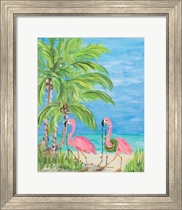 Framed Flamingo Christmas II Print