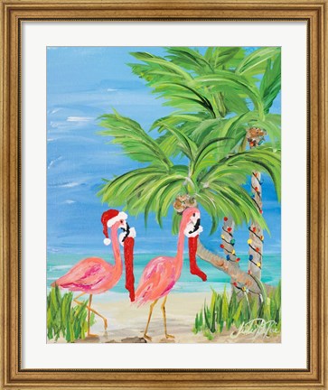 Framed Flamingo Christmas I Print