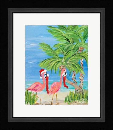 Framed Flamingo Christmas I Print