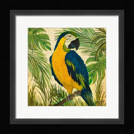 Framed Island Birds Square on Burlap II Print