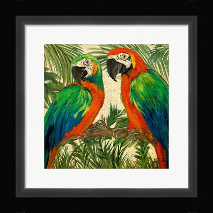 Framed Island Birds Square on Burlap I Print