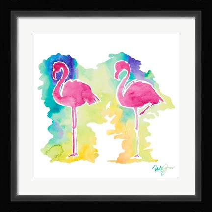 Framed Sunset Flamingo Square II Print
