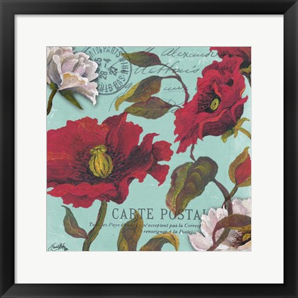 Framed Paris Aqua Flowers I Print