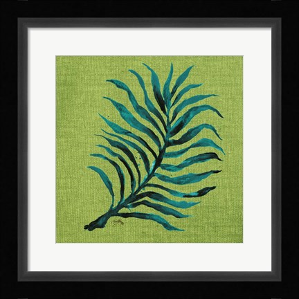 Framed Leaf on Green Burlap Print