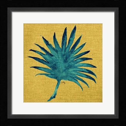 Framed Leaf on Yellow Burlap Print