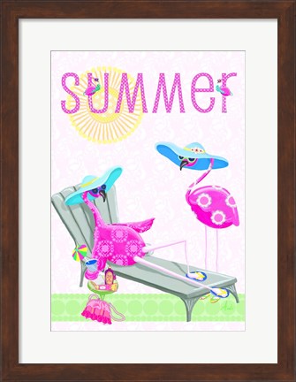 Framed Flamingo Summer I Print