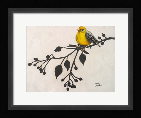 Framed Yellow Bird On the Branch II Print