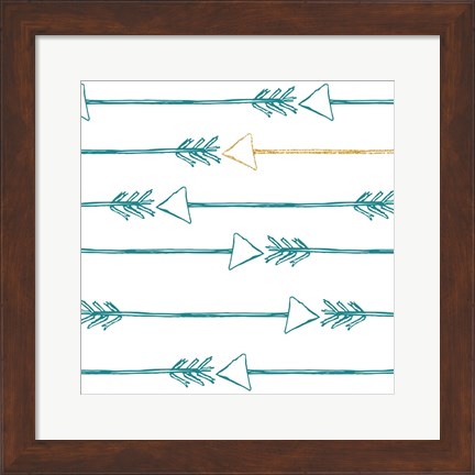 Framed Teal and Gold Arrows Print