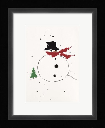 Framed Snowman with Red Scarf Print