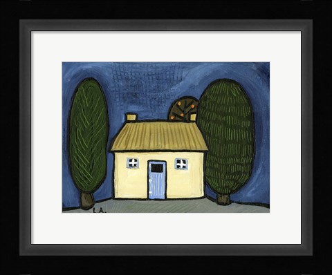 Framed Cottage with Blue Door Print