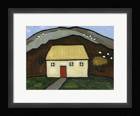 Framed Cottage with Red Door Print