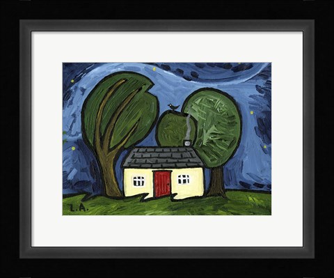 Framed Cottage at Night Print