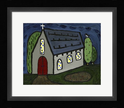 Framed Church with Red Door Print