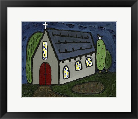 Framed Church with Red Door Print