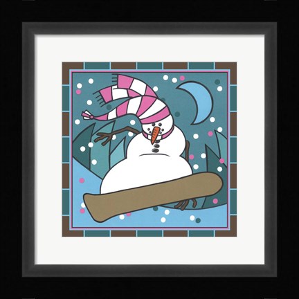 Framed Coalman The Snowman Snowboarding 3 Print