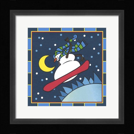Framed Coalman The Snowman Snowboarding 4 Print