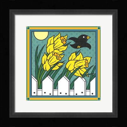 Framed Daffodils 3 With Kernal The Crow Print