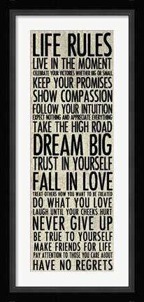 Framed Life Rules Print