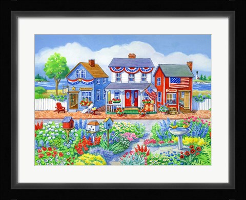 Framed Red White and Blue Shops Print