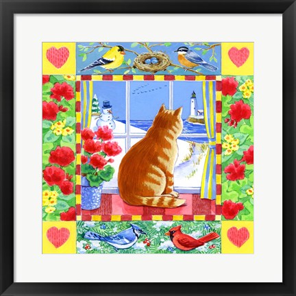 Framed Cat Winter View Print