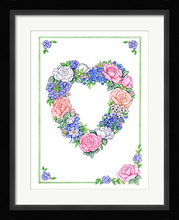 Framed Roses Heart Wreath Print