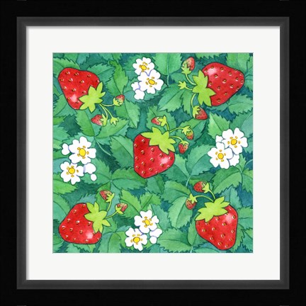 Framed Strawberries + Leaves Print