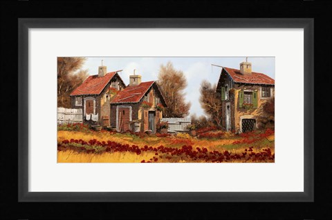 Framed Tre Case e Fiori Amaranto Print