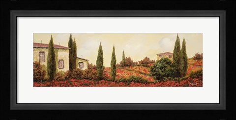Framed Tre case Tra I Papaveri Print