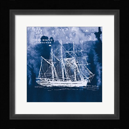 Framed Sailing Ships II Indigo Print
