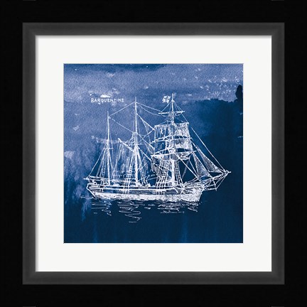 Framed Sailing Ships III Indigo Print
