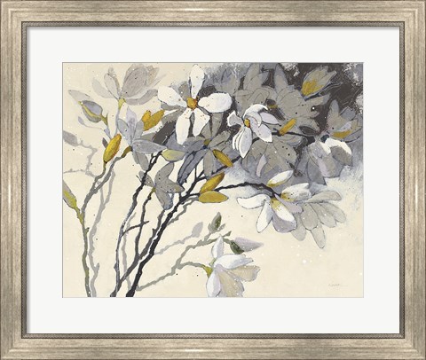 Framed Magnolias Yellow Gray Print