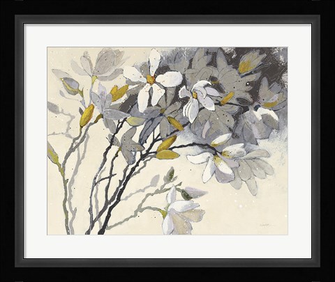 Framed Magnolias Yellow Gray Print