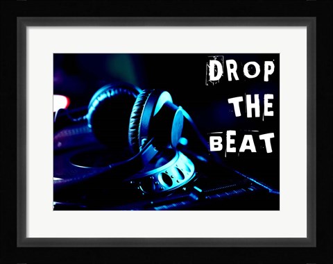 Framed Drop The Beat - Navy and Cyan Print