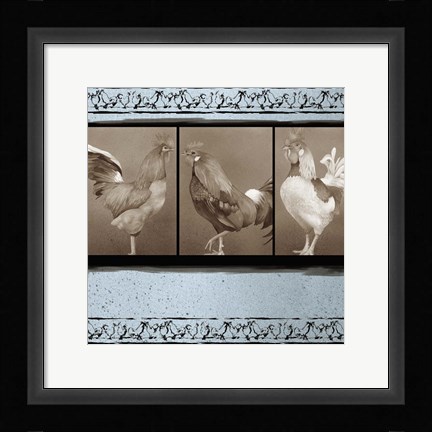 Framed Rooster Ware Aqua I Print