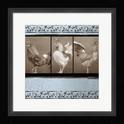 Framed Rooster Ware Aqua III Print