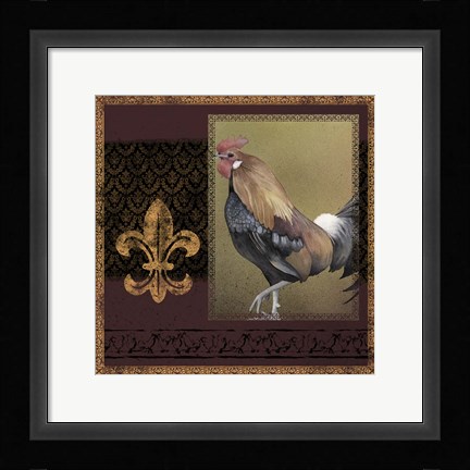 Framed Rooster Ware Burgundy I Print
