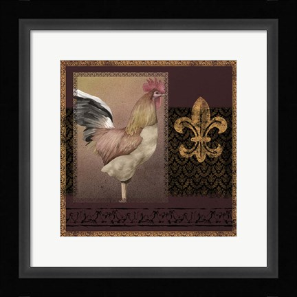 Framed Rooster Ware Burgundy II Print