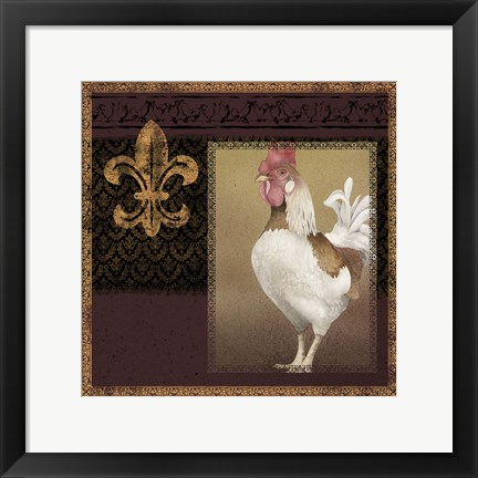 Framed Rooster Ware Burgundy III Print