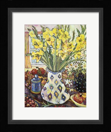 Framed White Diamond Vase Print