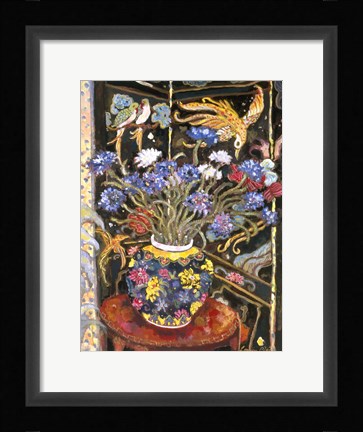 Framed Cornflowers And Bird Screen Print